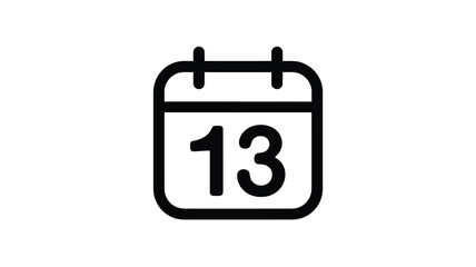 A simple black and white calendar icon showing the thirteenth day of the month on a white background