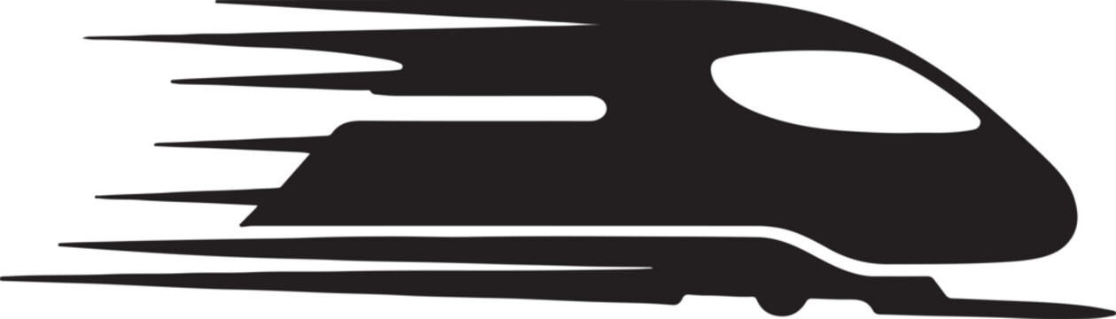 Dynamic black high-speed train icon with speed lines motion blur
