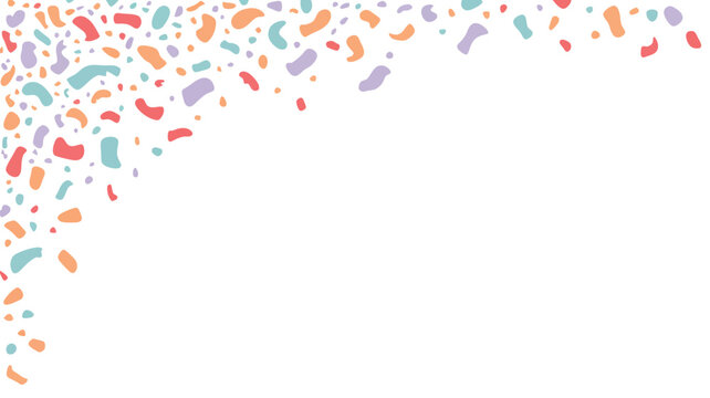 A scattered array of colorful confetti pieces in the upper left corner on a white background space
