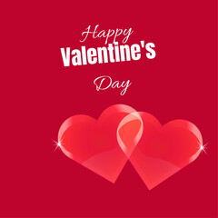 Happy Valentine's Day poster or banner with cute hearts and a beautiful gift box on a red background. Template or background for advertising and shopping within the Love concept.