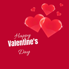 Happy Valentine's Day poster or banner with cute hearts and a beautiful gift box on a red background. Template or background for advertising and shopping within the Love concept.