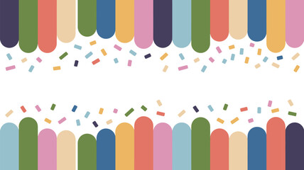 Colorful rounded rectangles border with confetti scattered on a white background in a playful design