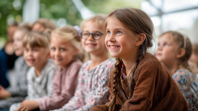 Defocused children at magic show entertainment faceless young audience amazed family friendly performances wonder and excitement theatrical entertainment childhood magic
