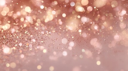 Champagne bokeh light particles floating over blush pink textured background
