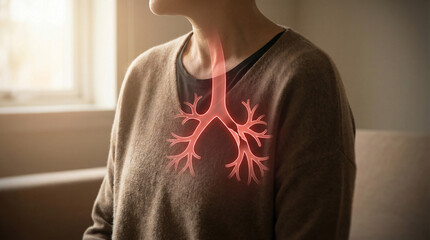 Human Chest with Highlighted Red Airway Showing COPD Inflammation
