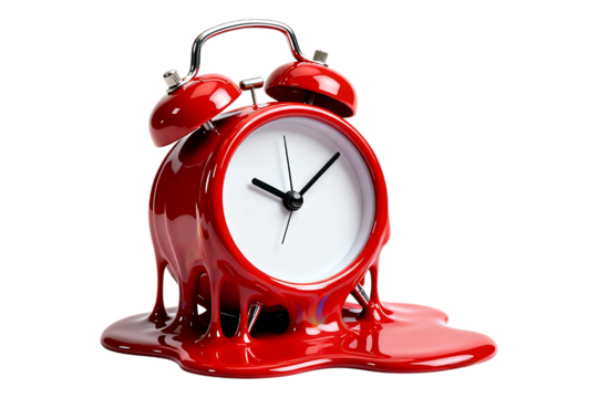 Red alarm clock melting on black background liquid alarm clock, red, melting, liquid, time, surreal, abstract, concept, clock face, white, black, hands, dripping, flowing, distorted, surrealism, surre
