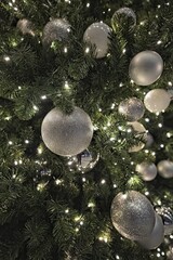 Christmas Tree with Silver and White Ornaments