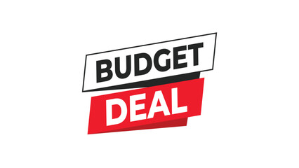 Budget deal text in a modern, tilted banner style, featuring bold typography for advertising sales and promotions effectively Vector