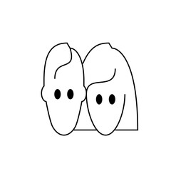 Illustration of a simple line drawing of two people side by side with minimal facial features shown