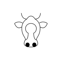 Illustration of a cow's head with a keyhole shape in the middle, featuring horns, ears, and nostrils