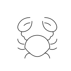 Simple line drawing of a crab with large claws and a rounded body, presented in black and white outline