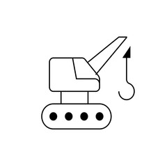 Illustration of a construction crane with a hook and arrow pointing upwards on a white background