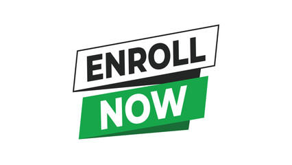 Enroll now bold text graphic sticker with modern typography on a white background, a direct call to action for registration or membership Vector