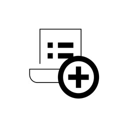 Fototapeta premium Icon depicting a document with list items and a plus sign within a circle overlaying it neatly drawn