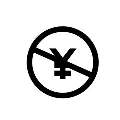 An image shows a black circle with a diagonal line through it, superimposed over a yen symbol icon.