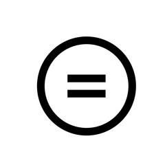 Illustration of a black equals symbol centered inside a black circle on a white background plain view