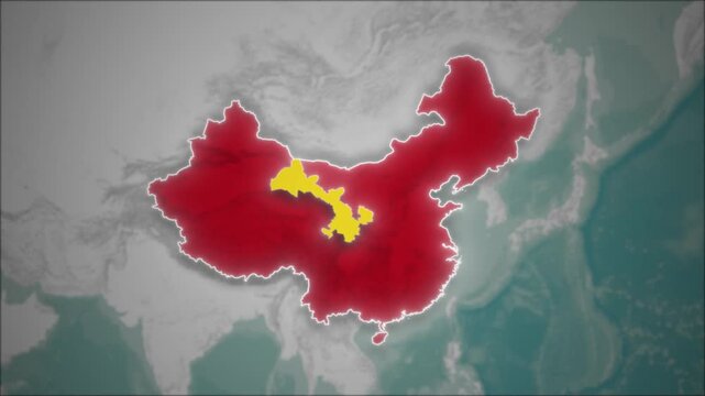 China Map Animation Highlighting Gansu Province with World Map Background
