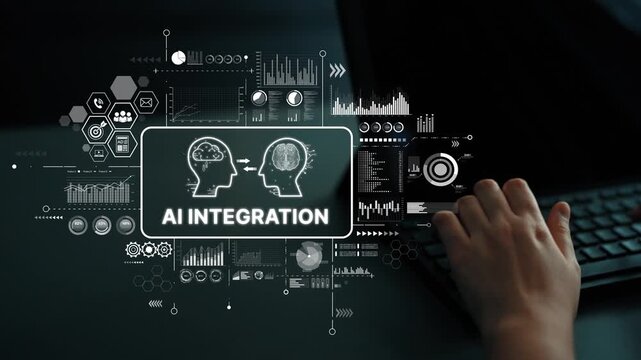AI Integration Concept with Data Visualization and Human Interaction Illustration for Technology and Innovation Themes. Asymptotic smart data analytic.