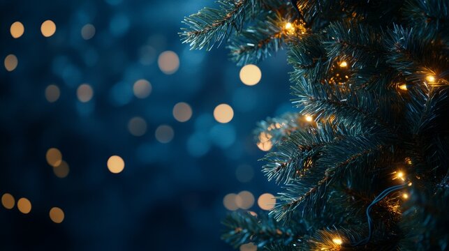 holiday illumination and decoration concept - christmas garland bokeh lights over dark blue background --ar 16:9 --v 6.1 Job ID: 80aeeebd-4f99-4f66-9757-87a02e6fc476