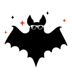 A cool bat wearing sunglasses surrounded by small stars in a halloween themed vector illustration