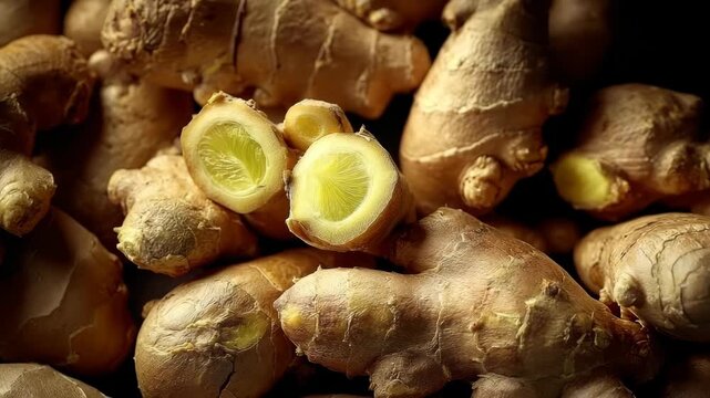 Close-up of fresh sliced ginger root