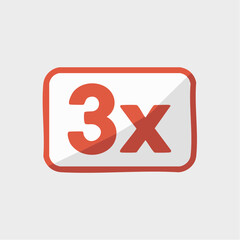 Obraz premium Red 3x multiplier icon on a white rectangle with a red border, indicating a triple effect or speed.