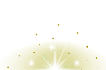 Golden light burst with sparkling star effect isolated on transparent background