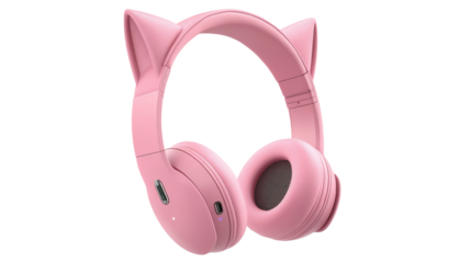 Pink cat ear headphones isolated on a transparent background