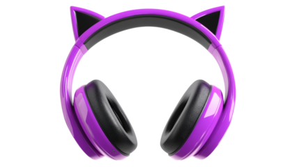 Purple cat ear headphones isolated on a transparent background