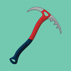 Ice Axe Illustration | Mountaineering Climbing Tool Vector on Green Background