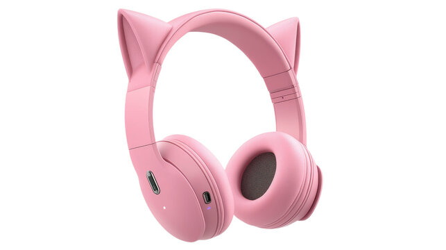 Pink cat ear headphones isolated on a transparent background