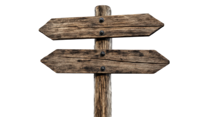 Rustic Wooden Directional Signpost isolated on a transparent background