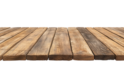 Rustic wooden planks surface isolated on a transparent background