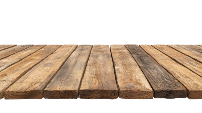 Rustic wooden planks surface isolated on a transparent background