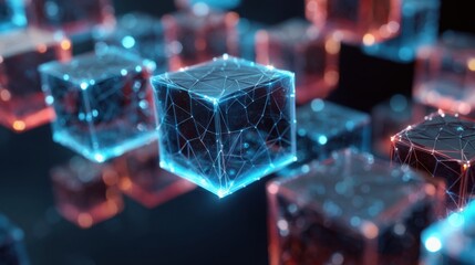 Glowing digital network cubes abstract background