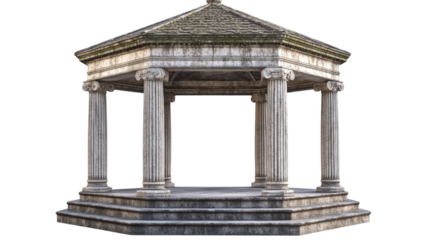 Stone Gazebo with Ionic Columns and Steps isolated on a transparent background