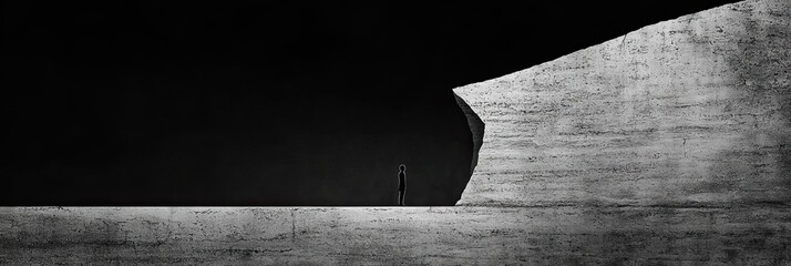 Mental health emotions strength Solitary Figure in Monochrome Abstract Architectural Space