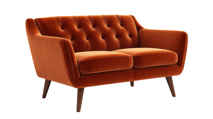 Tufted orange velvet sofa isolated on a transparent background 1