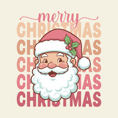 Retro style santa claus face with Merry Christmas, Sublimation t-shirt design