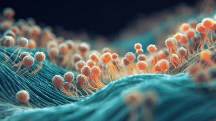 Microscopic view of cellular structures and biological organisms