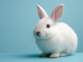 white baby bunny turquoise background