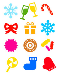 Colorful Christmas and Holiday Icons Set &ndash; Winter Symbols, Candy, Gifts, Vector Illustration