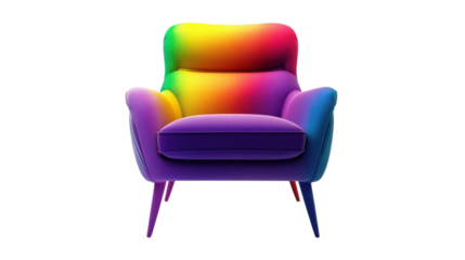Armchair with rainbow gradient upholstery isolated on a transparent background