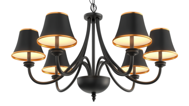 Black Chandelier with Gold Trim isolated on a transparent background - Powered by Adobe