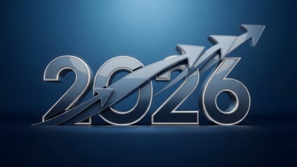 Happy new year celebration concept with golden and silver metal number symbols for 2026 business design illustration