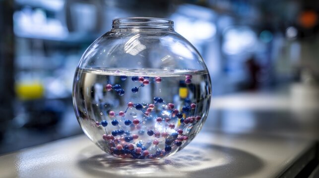 Transparent jar holding molecule model