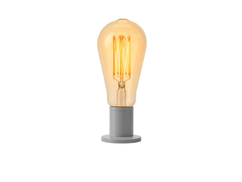 Glowing vintage style led bulb on grey base, and modern technology.