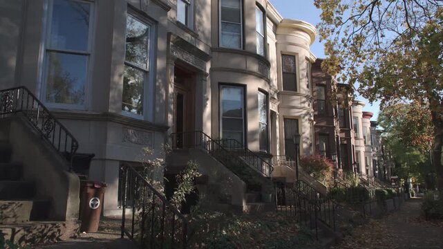 Establishing shot of Brownstone homes in Flatbush, Brooklyn