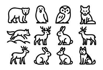 Winter Animals line icons &mdash; various woodland and arctic creatures found in the cold season &mdash; stock vector.