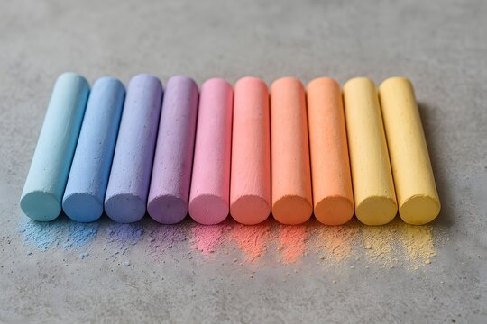 Pastel colored chalk sticks arranged in rainbow gradient - Powered by Adobe